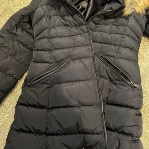 Laundry By Shelli Segal Black Puffer Jacket with Fur Trim